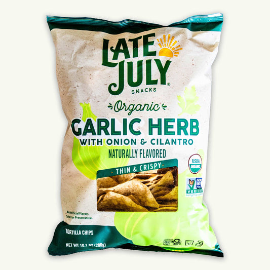 Late July  Organic Garlic Herb Onion Cilantro Tortilla Chips 10oz
