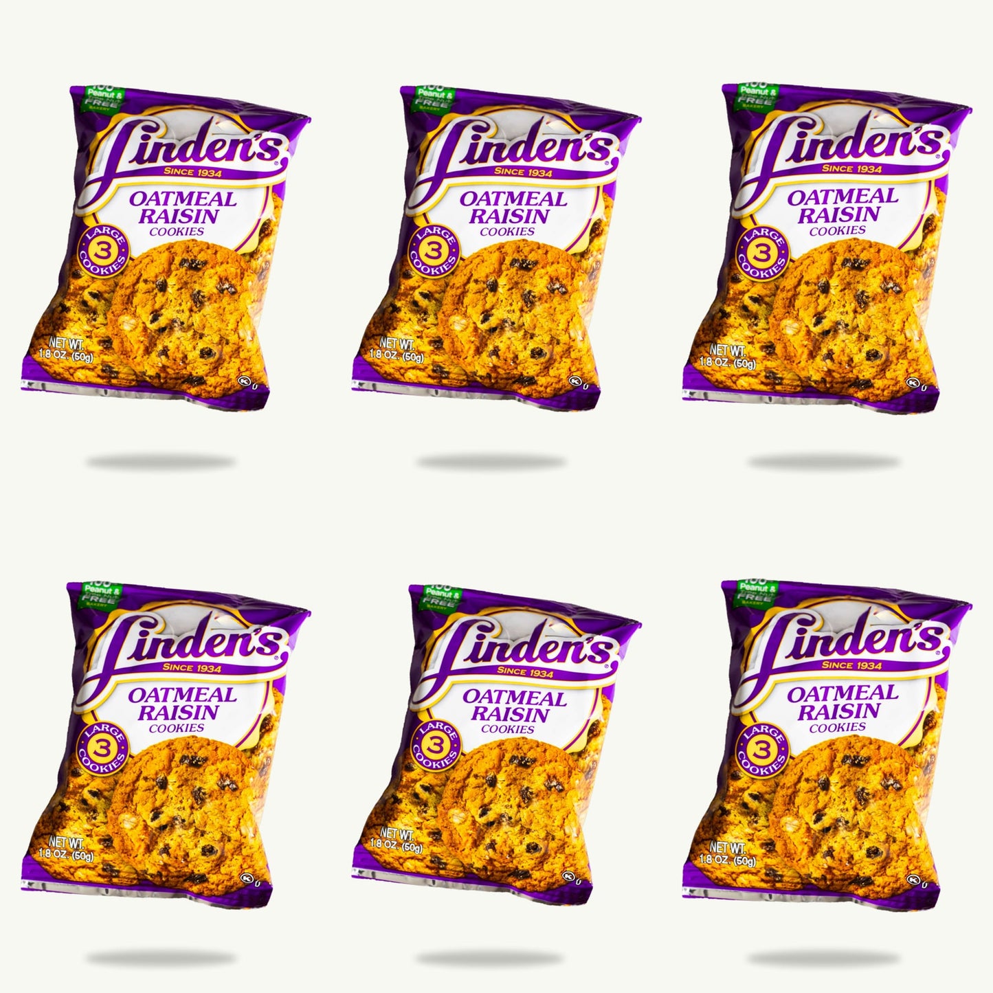 Linden's Oatmeal Raisin Cookies 1.8oz — 6-pack