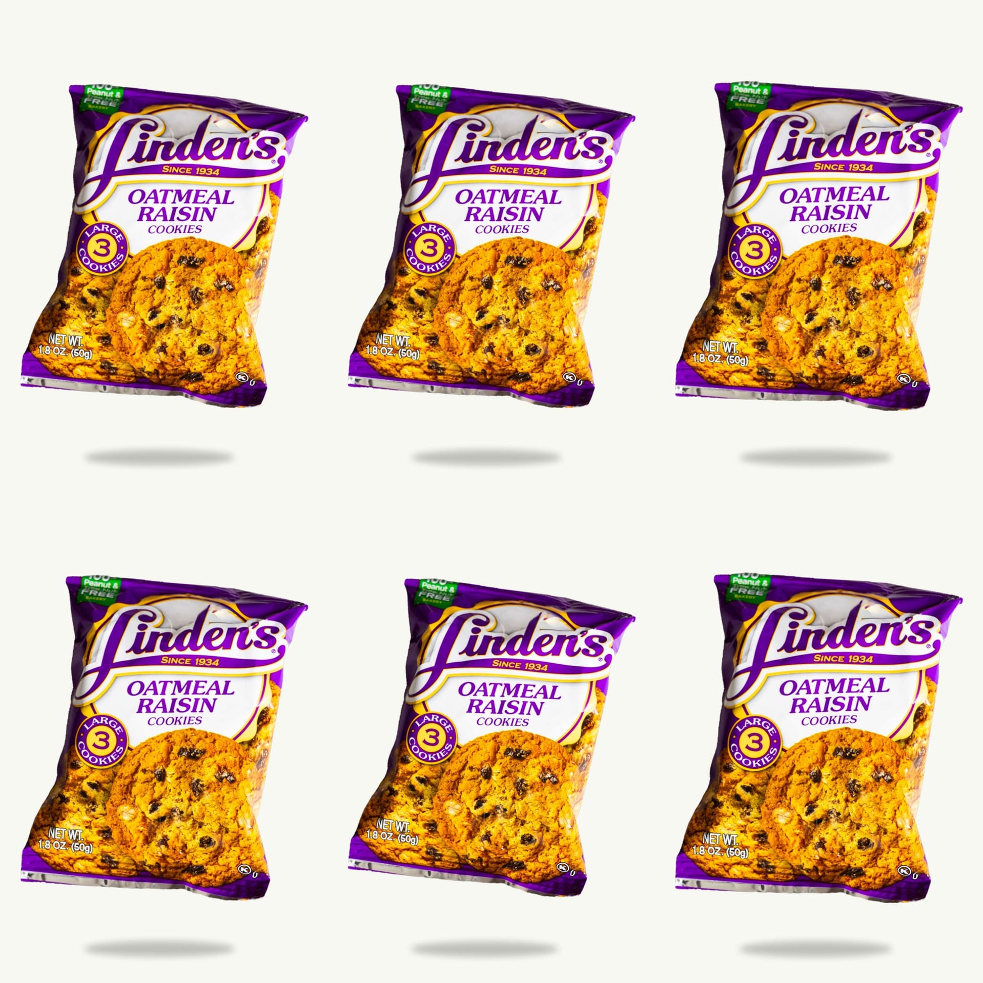 Linden's Oatmeal Raisin Cookies 1.8oz — 6-pack