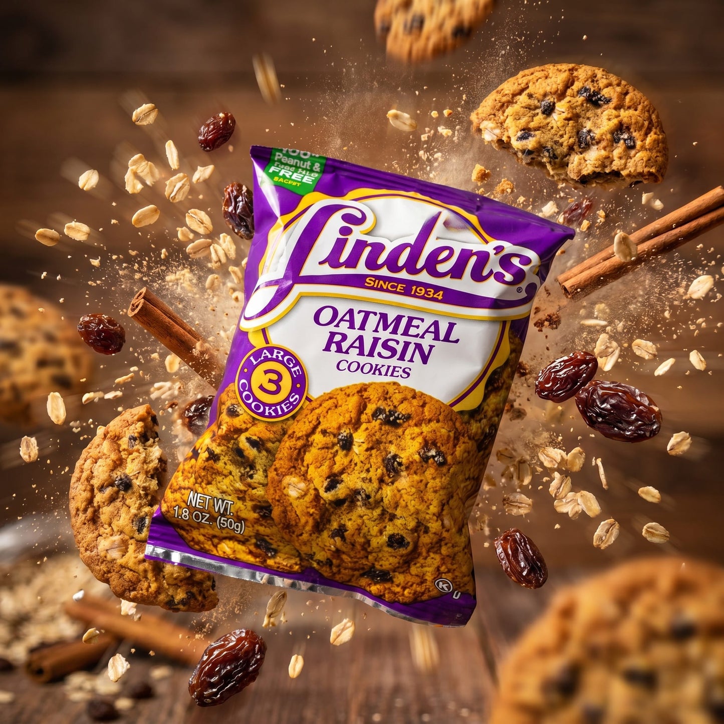 Linden's Oatmeal Raisin Cookies 1.8oz — creative scene