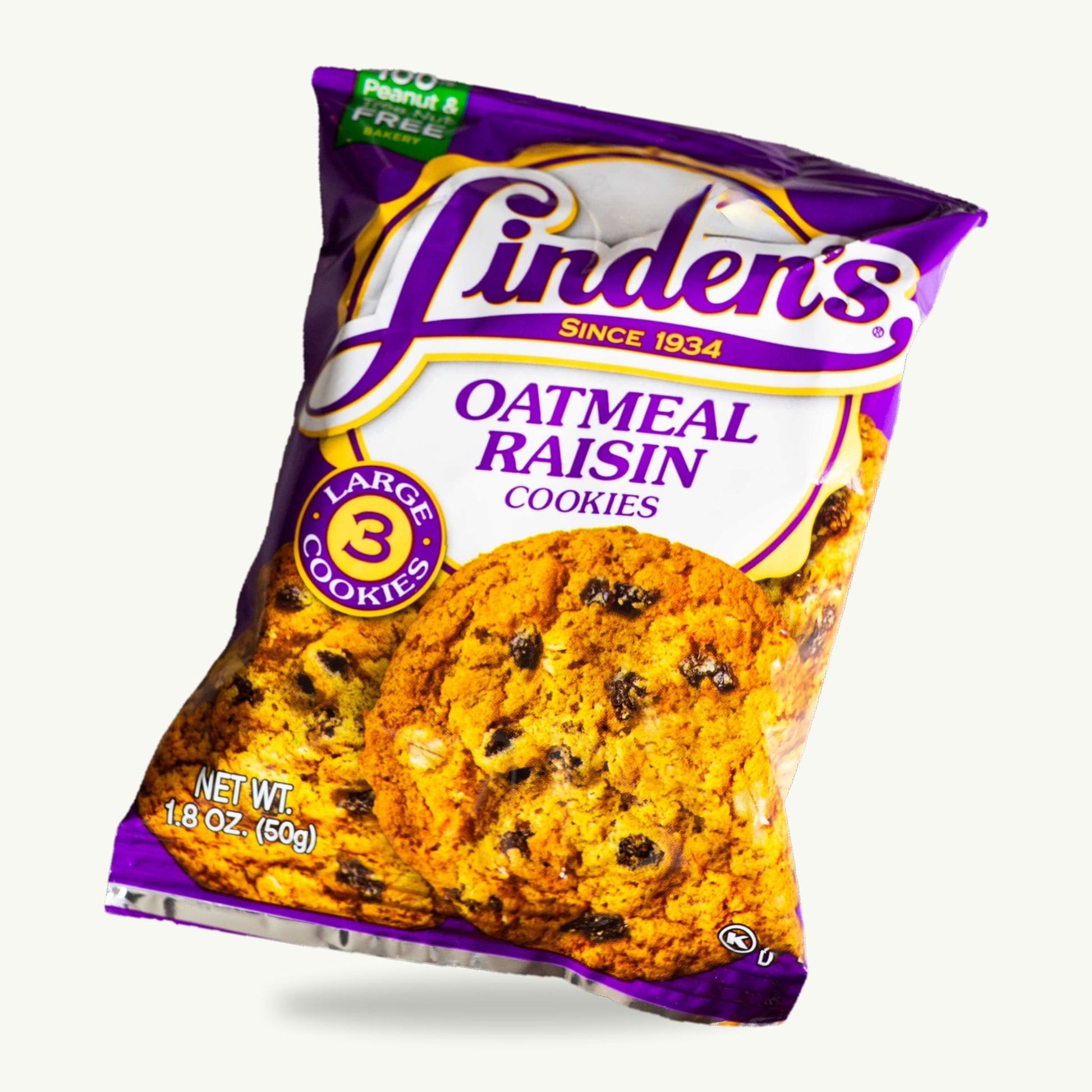 Linden's Oatmeal Raisin Cookies 1.8oz — enhanced product photo