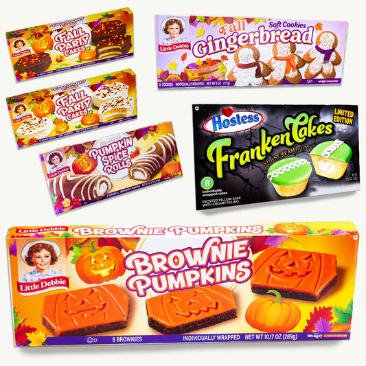 Little Debbie Halloween Snack Cake Variety Pack - Fall Party Cakes, Pumpkin Brownies, FrankenCakes Cupcakes, Gingerbread Cookies, Pumpkin Spice Rolls - 47 Treats - 6 Packs