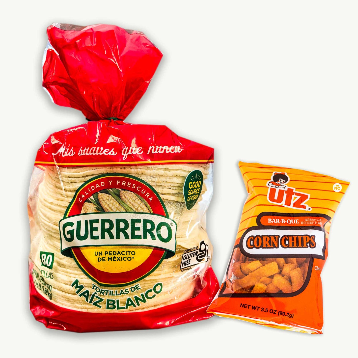 Guerrero Gluten Free White Corn Tortillas (80ct) - BBQ Corn Chips (3.5oz)