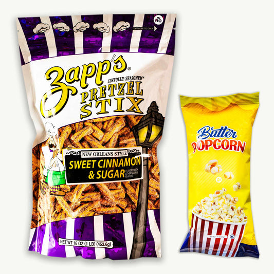 Zapp's Sweet Cinnamon and Sugar Pretzel Stix (16oz) - Butter Popcorn (1.15oz)
