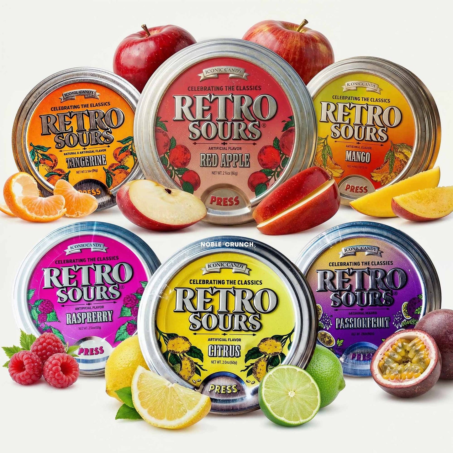 Retro Sours Candy Variety Pack - Tangerine, Citrus, Passion Fruit, Red Apple, Raspberry, Mango - 6 Packs