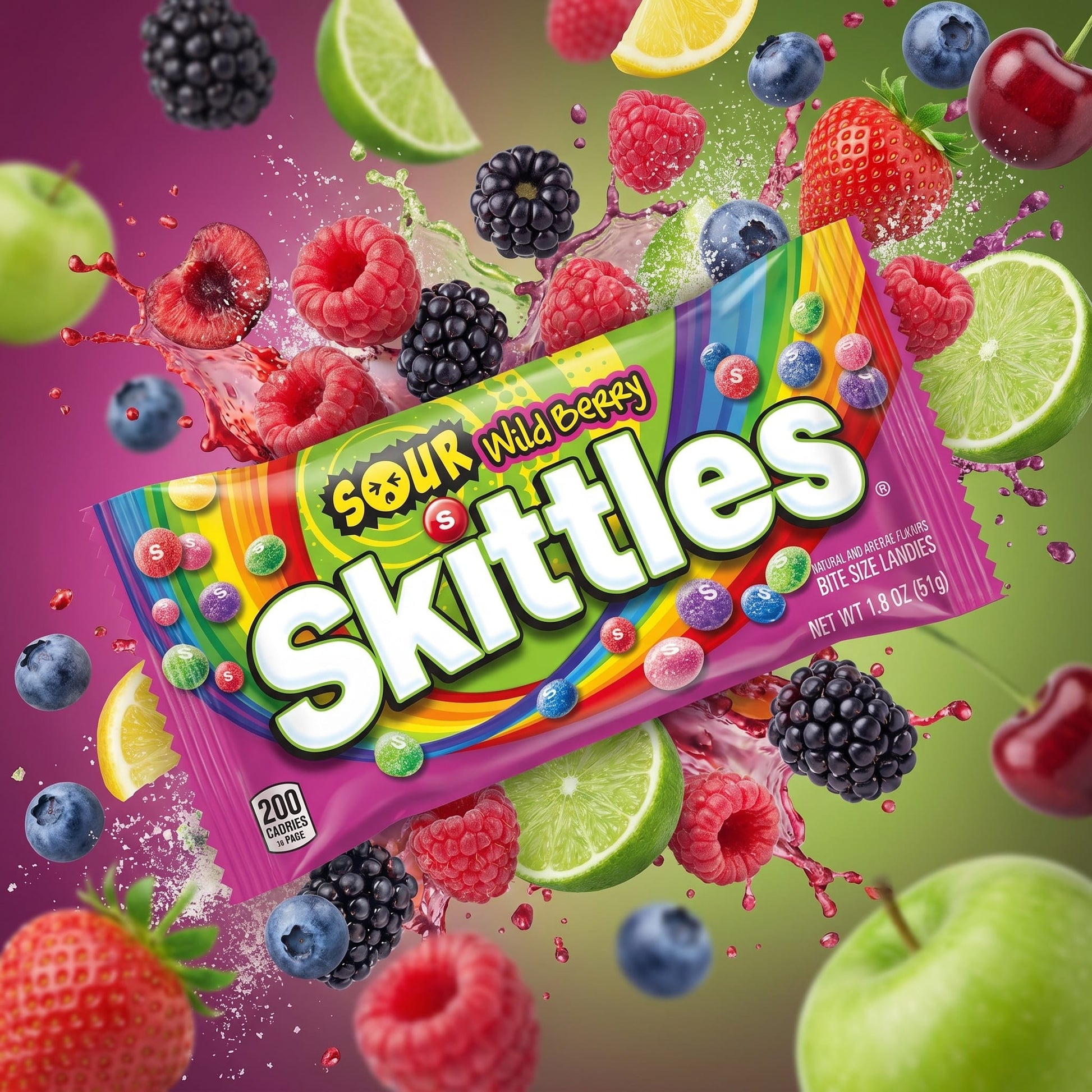 Skittles Sour Wild Berry Candy 1.8oz — creative scene