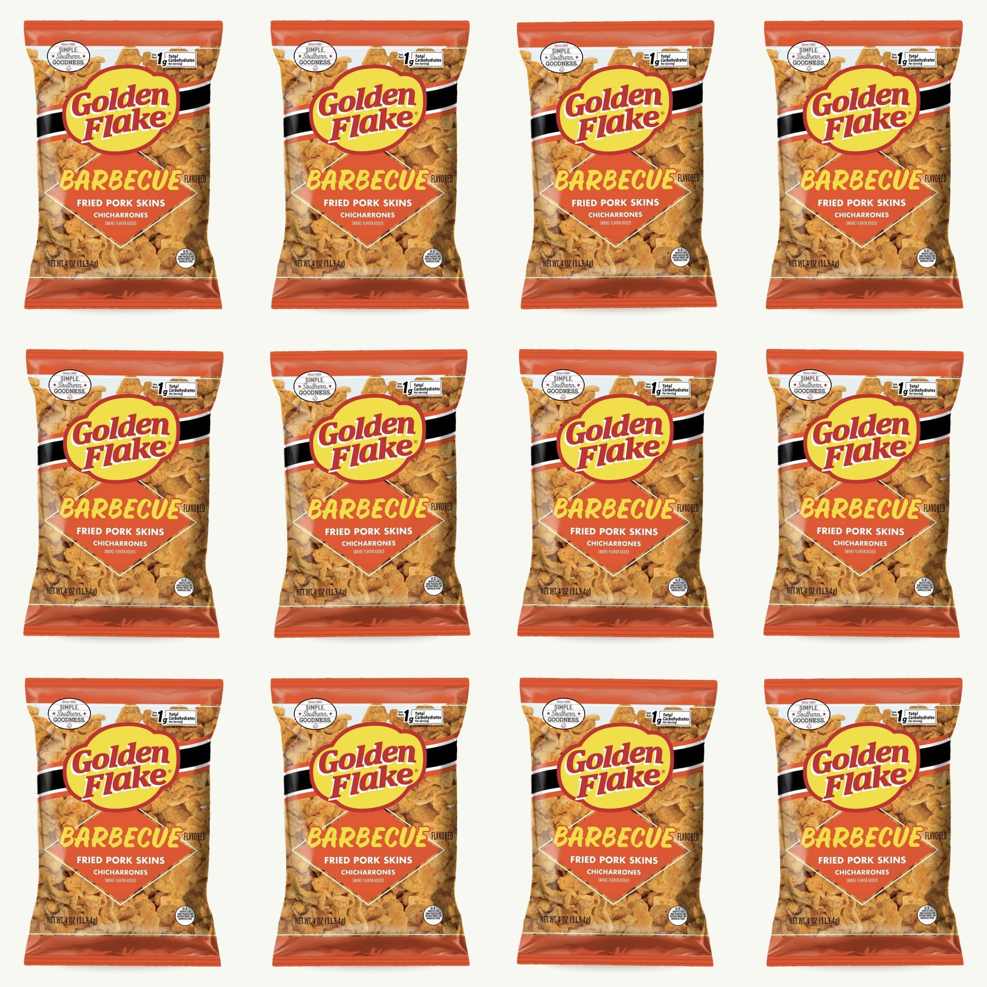 Golden Flake Barbecue Pork Skins Chicharrones 4oz — 12-pack