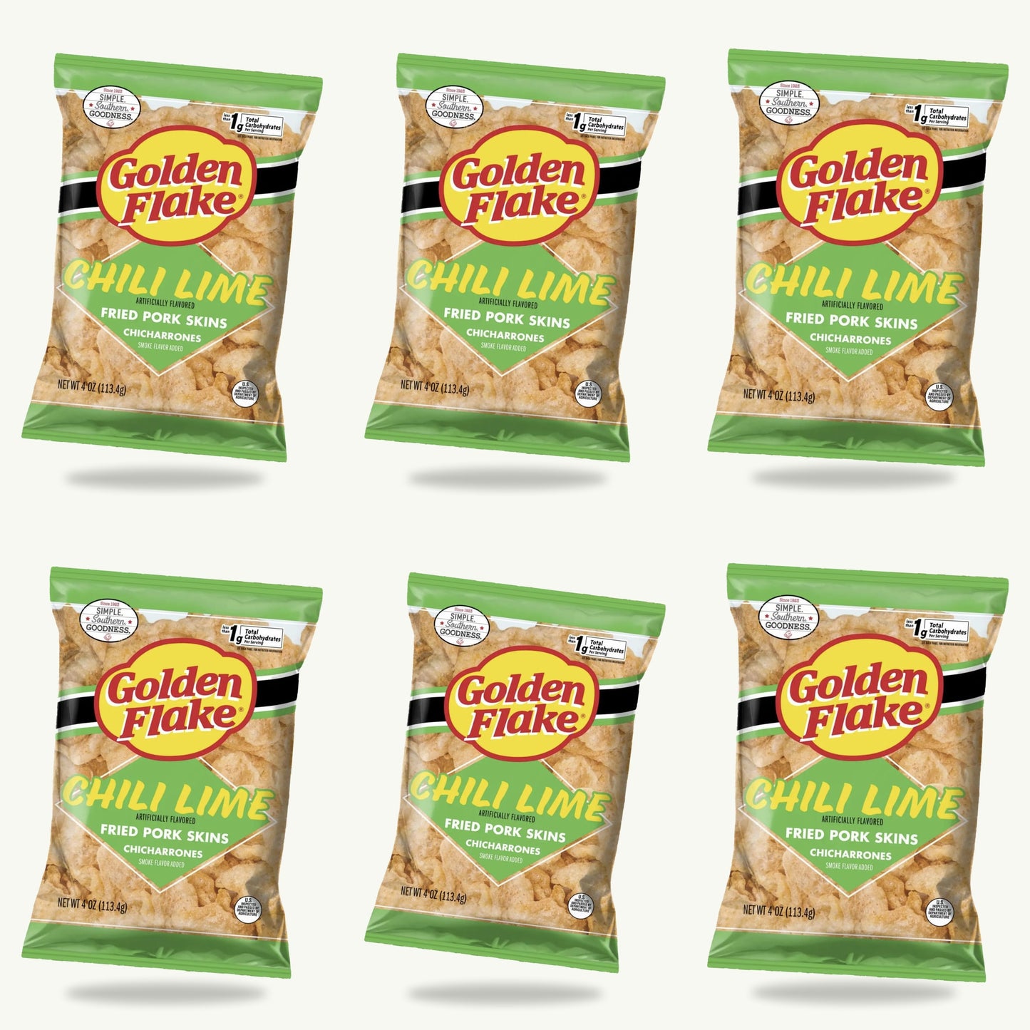 Golden Flake Chili Lime Fried Pork Skins Chicharrones 4oz — 6-pack