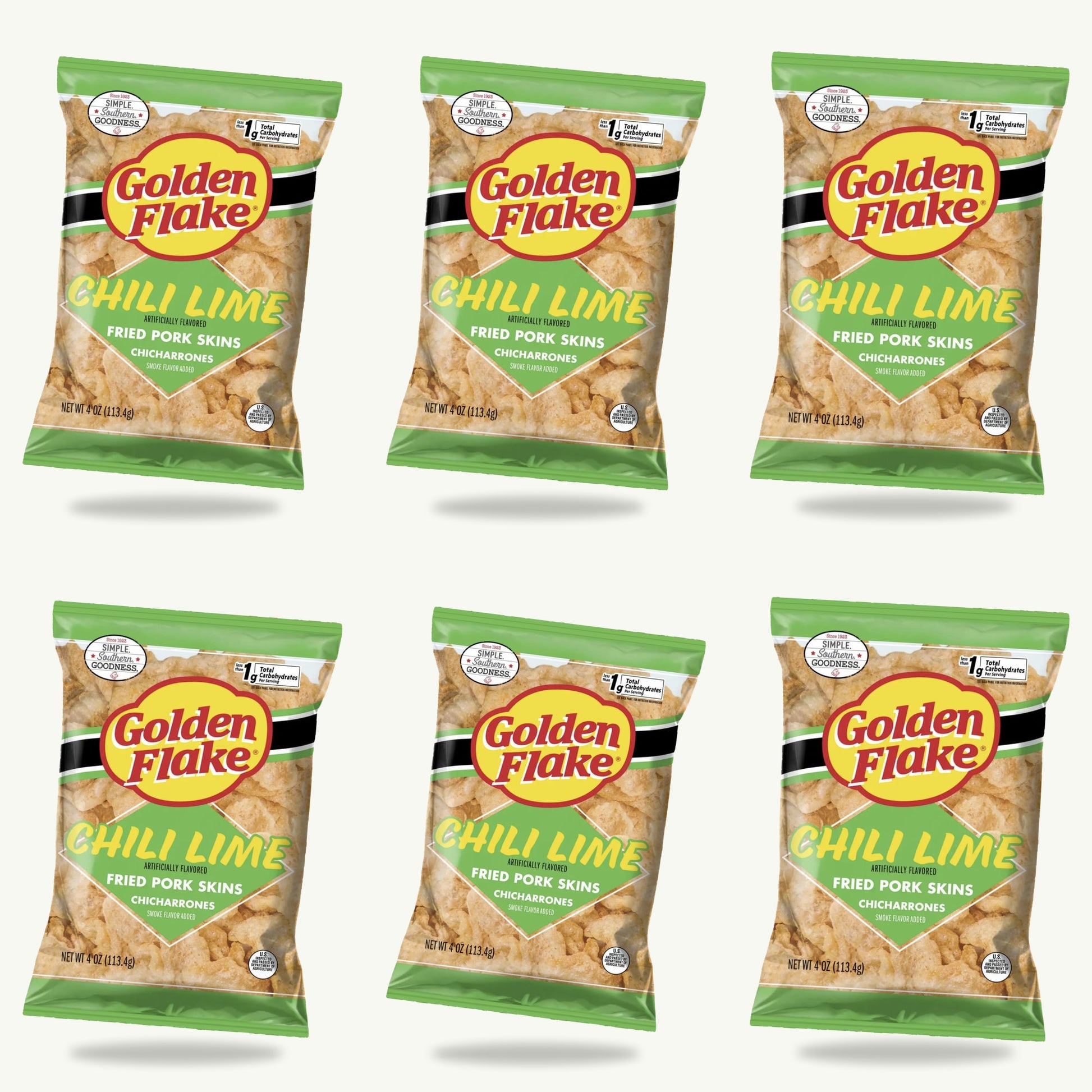 Golden Flake Chili Lime Fried Pork Skins Chicharrones 4oz — 6-pack