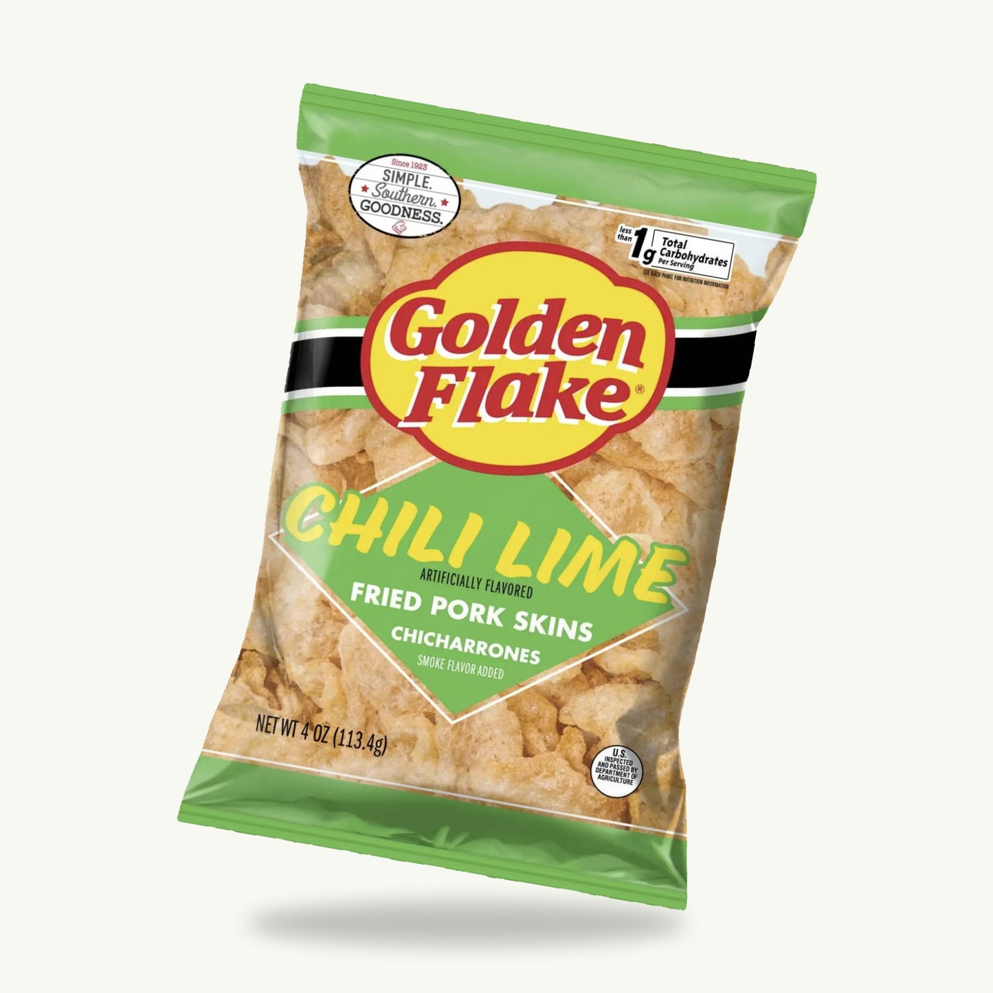 Golden Flake Chili Lime Fried Pork Skins Chicharrones 4oz — enhanced product photo