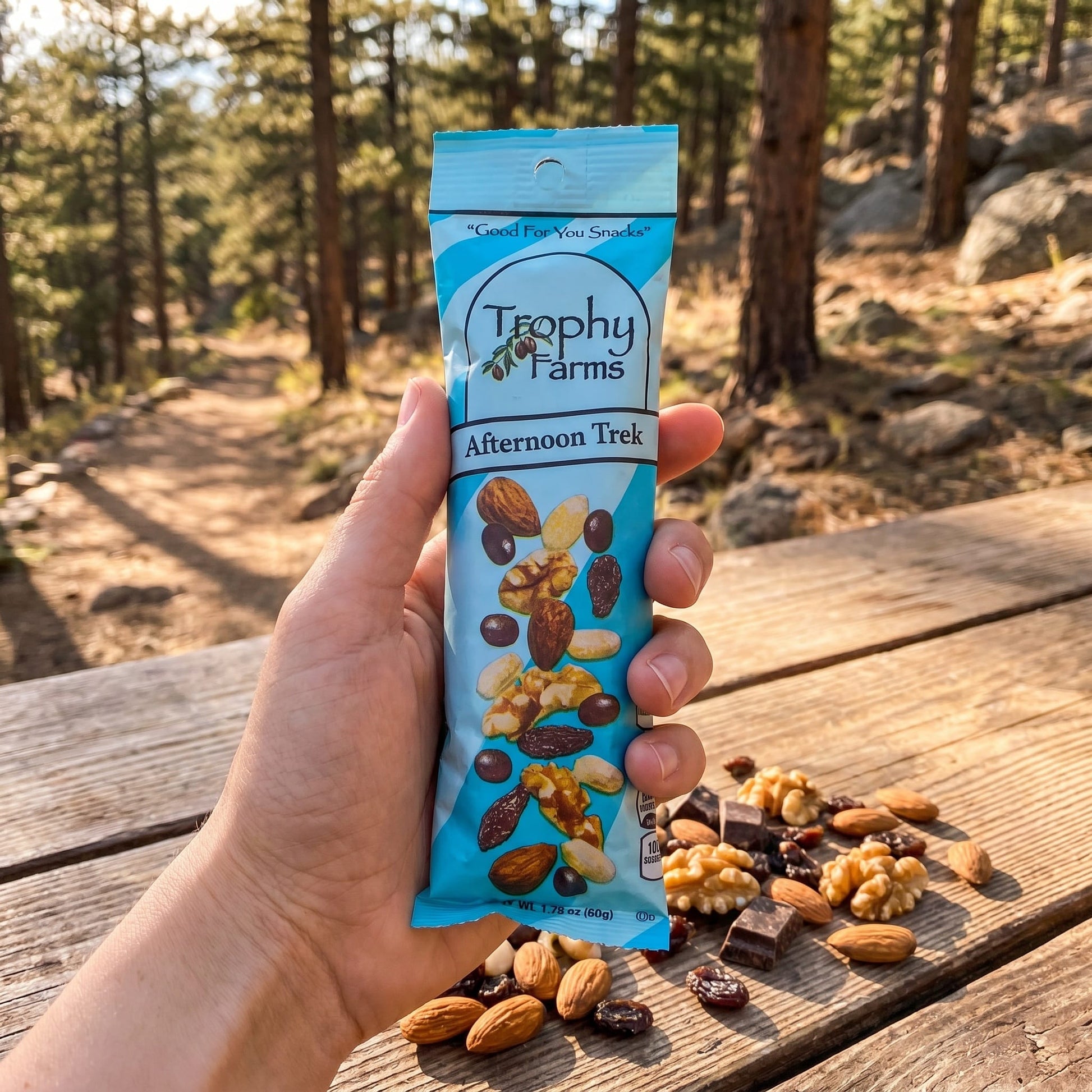 Trophy Farms Afternoon Trek Trail Mix — Nuts, Dark Chocolate & Raisins, 1.75 oz — ugc scene