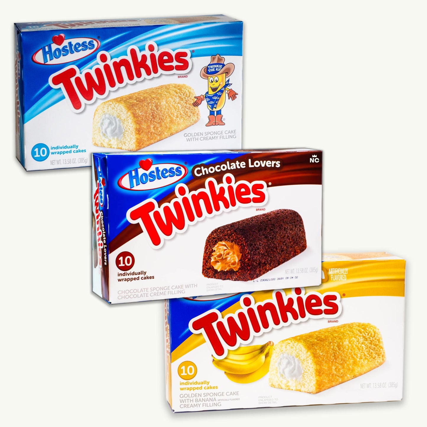 Hostess Twinkies Variety Pack - Chocolate, Regular, Banana - Creme Filled Sponge Cakes - 3 Packs