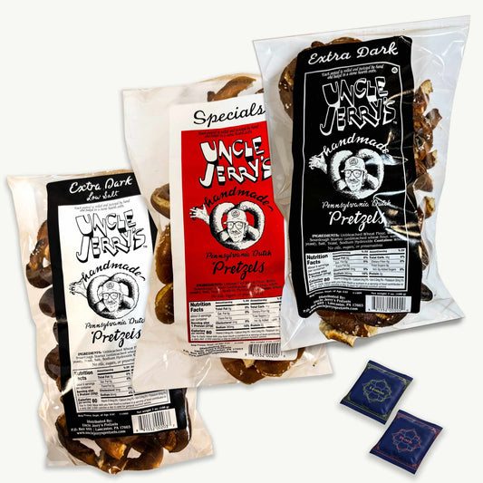 Uncle Jerry's Handmade Pretzels Variety Pack - Extra Dark, Specials, Extra Dark Low Salt - 7oz