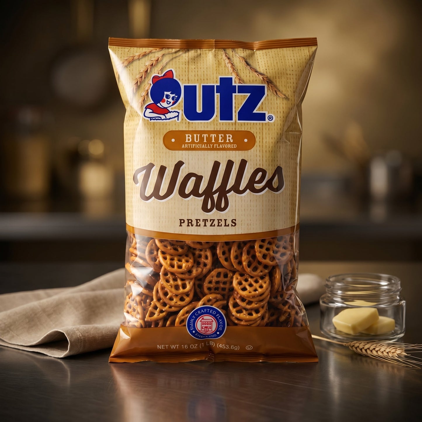 Utz Butter Waffles Pretzels 16oz — fine scene