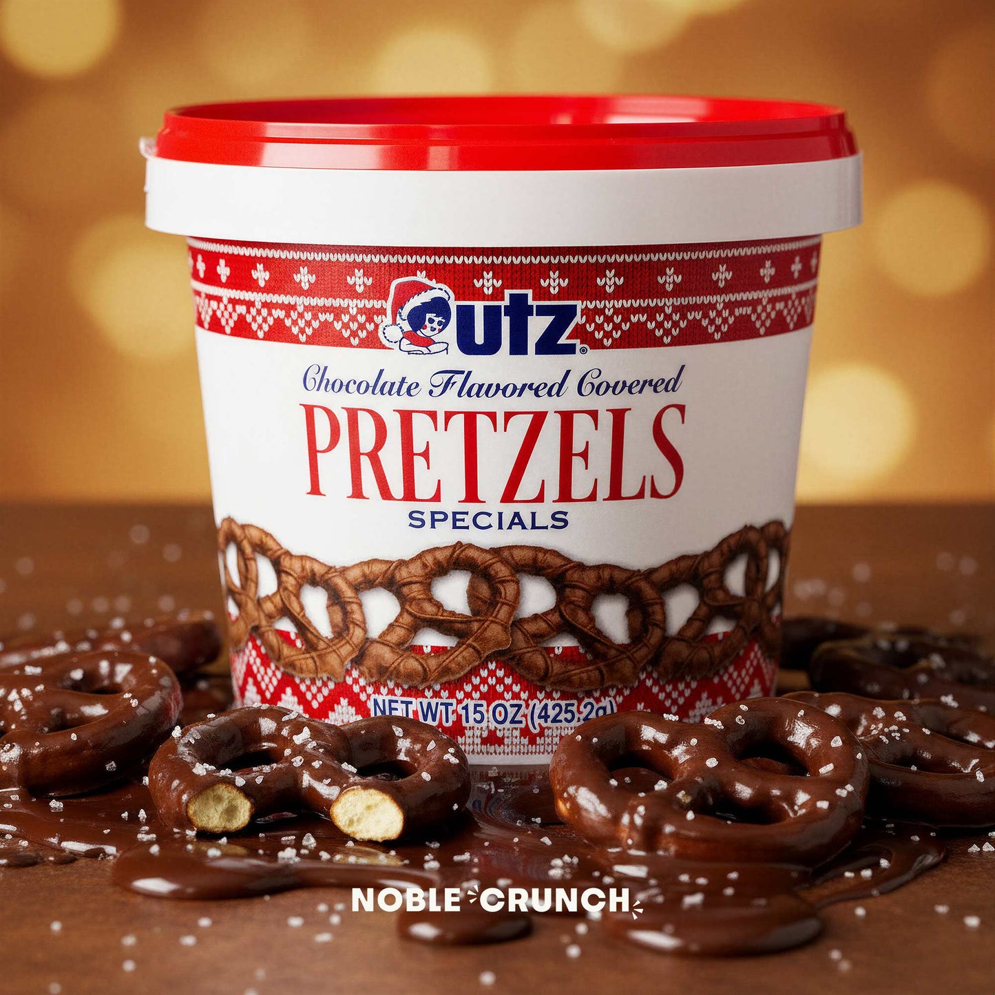 Utz Christmas Snack Bundle - Chocolate Covered Flavored Pretzels 15oz, Daisies Fudge Pretzels 6oz, Peanut Butter Pretzel Bites 6oz - 3 Items