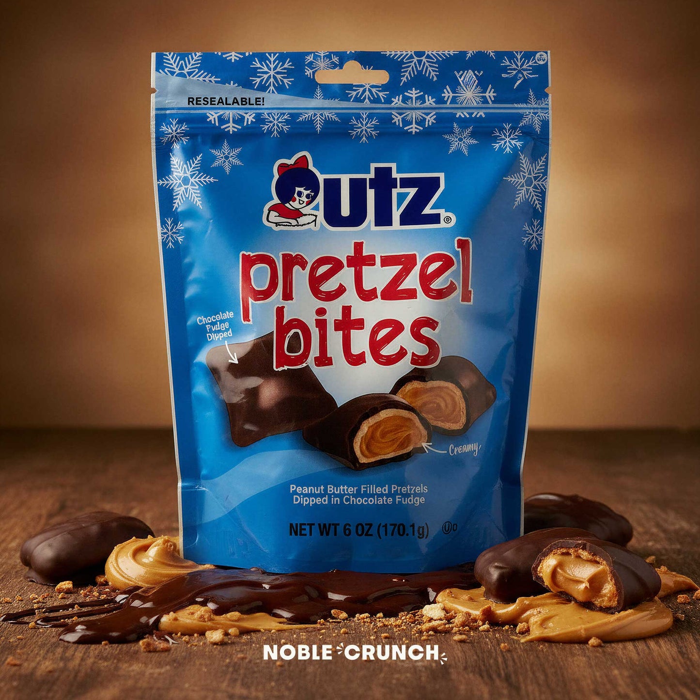 Utz Christmas Snack Bundle - Chocolate Covered Flavored Pretzels 15oz, Daisies Fudge Pretzels 6oz, Peanut Butter Pretzel Bites 6oz - 3 Items