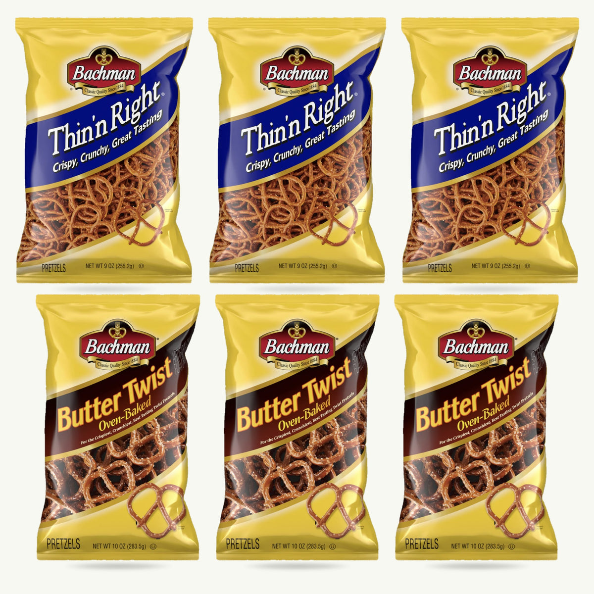 Bachman Pretzels Variety Pack – Thin 'n Right Pretzels (3), Butter Twist Pretzels (3) – Pretzel Variety Packs – 6 Bags