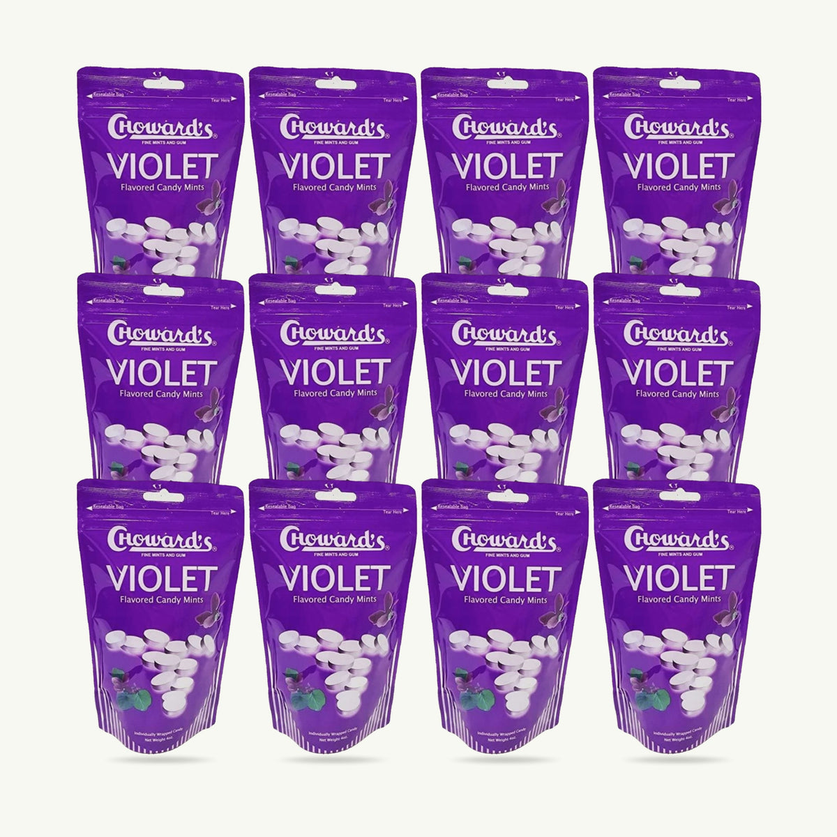 Choward's Violet Flavored Candy Mints 4oz — 12-pack