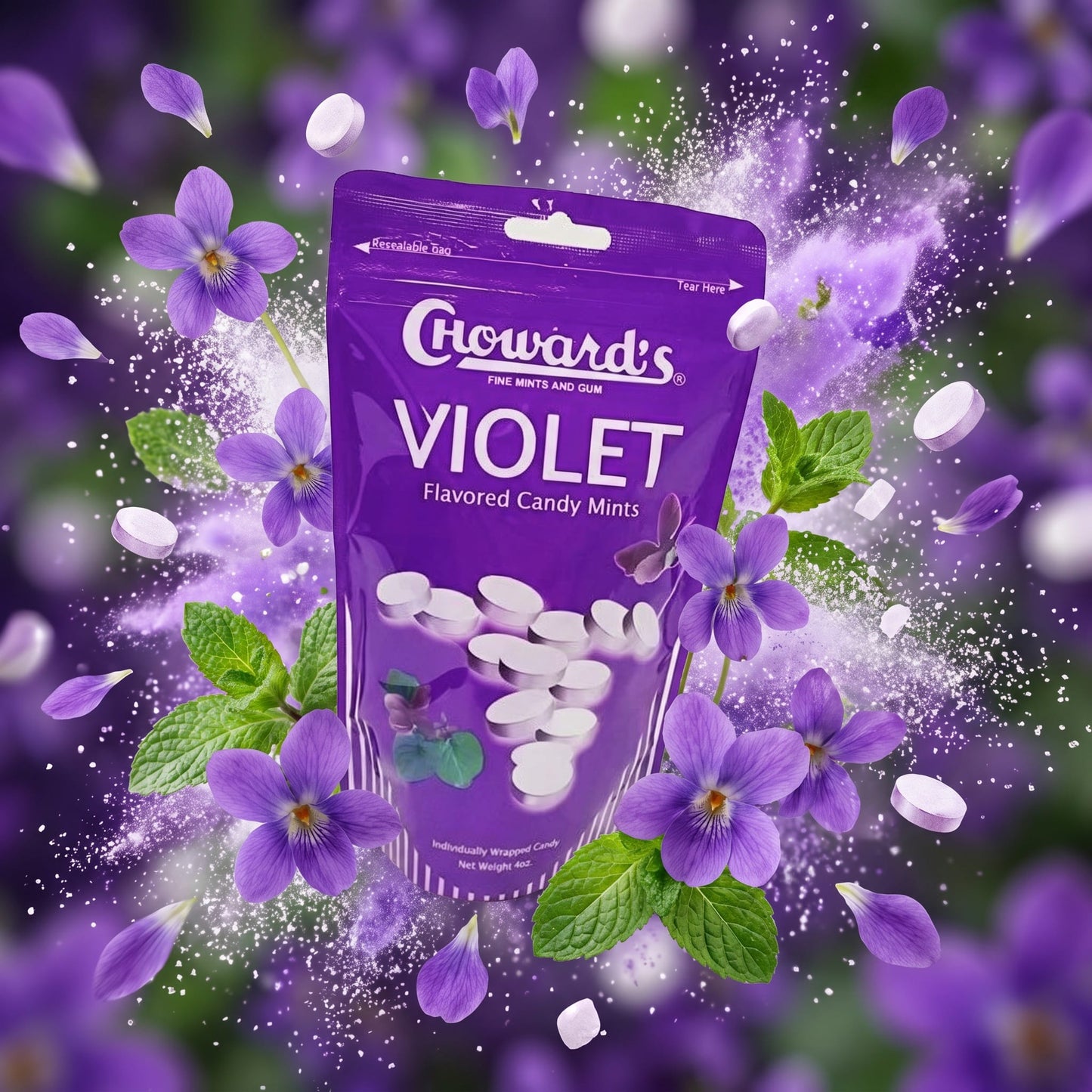 Choward's Violet Flavored Candy Mints 4oz — creative scene
