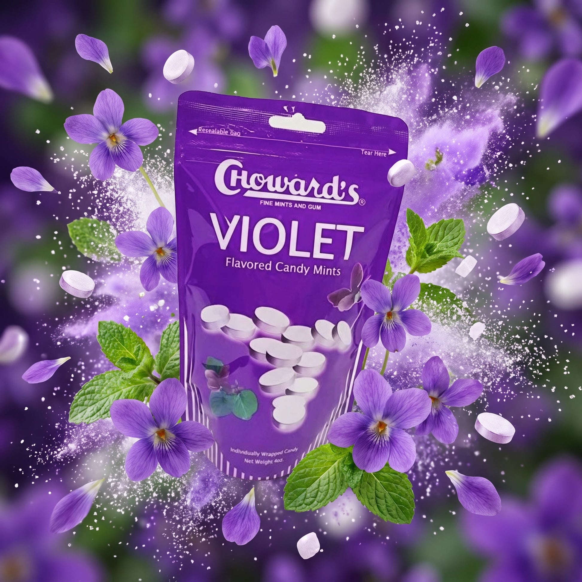 Choward's Violet Flavored Candy Mints 4oz — creative scene