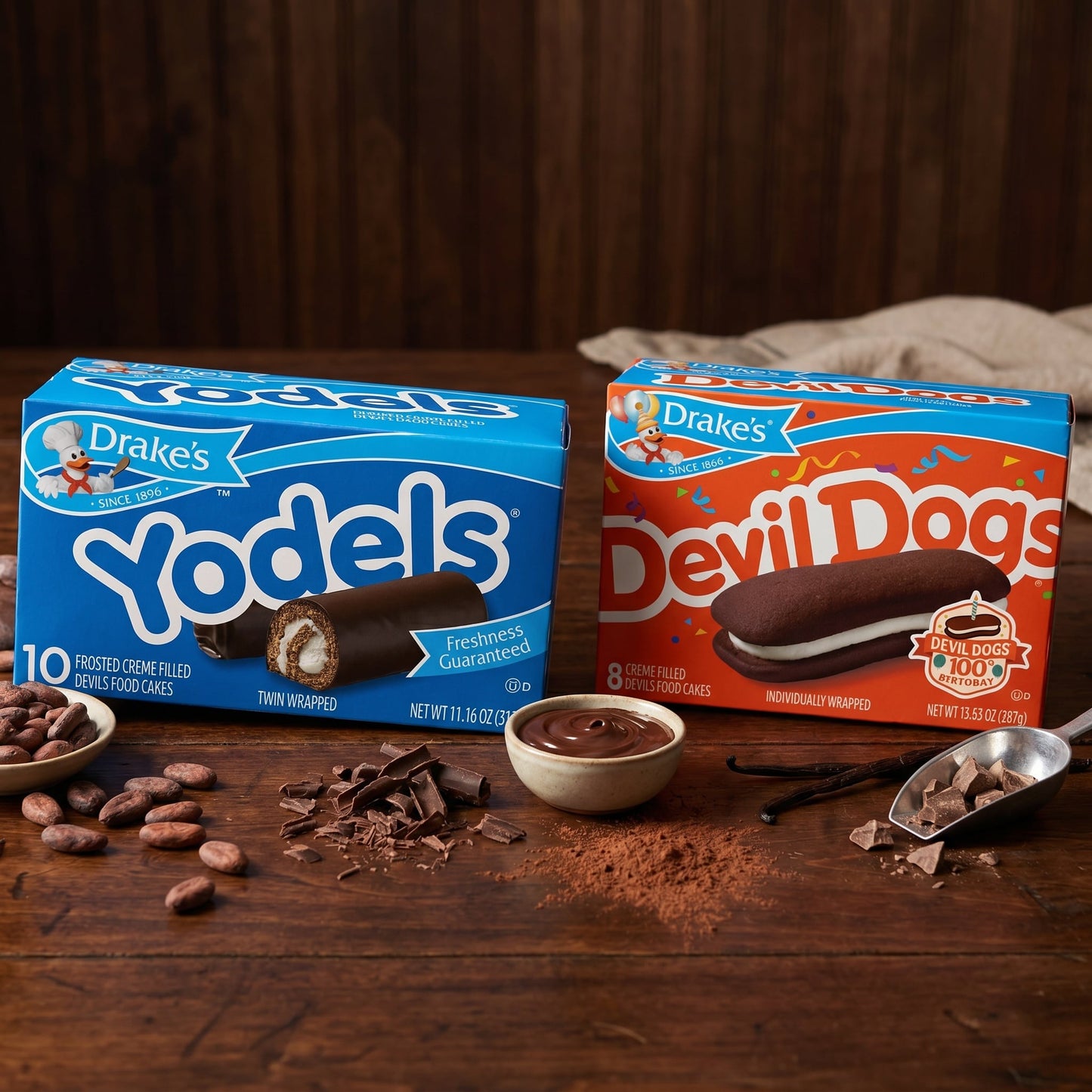 Drake's Snack Cakes Variety Pack – Devil Dogs (3), Yodels (3) – Cream-Filled Snack Cakes – 6 Boxes