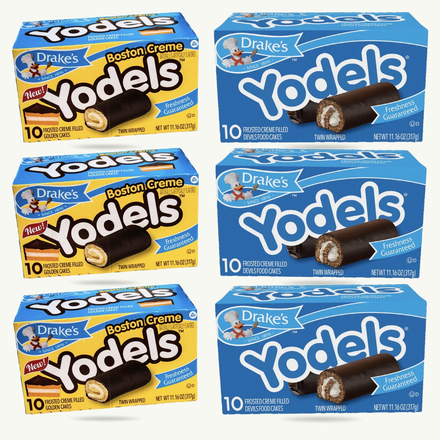 Drake's Snack Cakes Variety Pack – Classic Yodels (3), Frosted Creme Filled Yodels (3)  – 6 Boxes