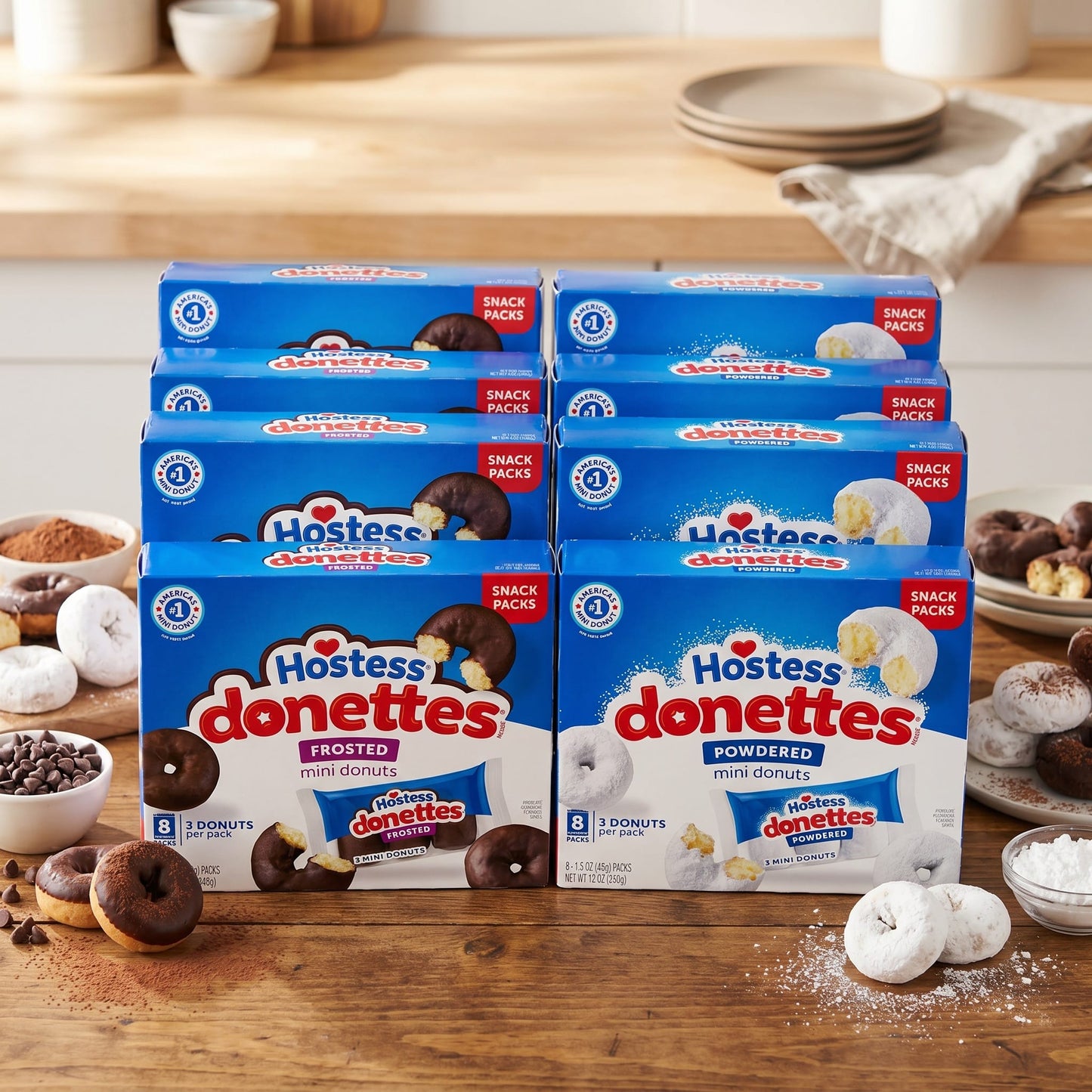 Hostess Donettes Variety Pack — Frosted (3),  Powdered (3) Mini Donuts — 6 Packs
