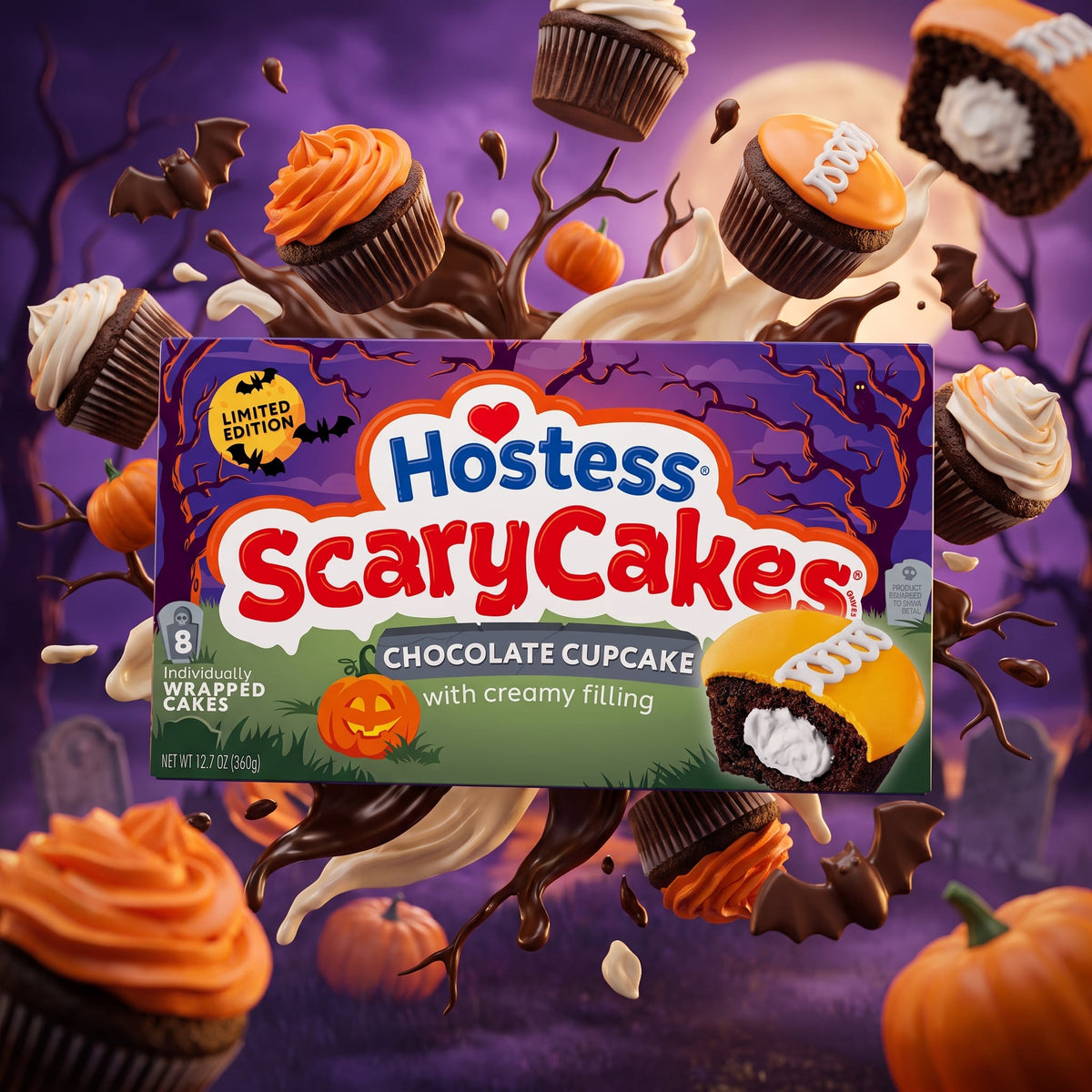 Hostess Scary Cakes Halloween Chocolate Cupcake 12.7oz 8ct
