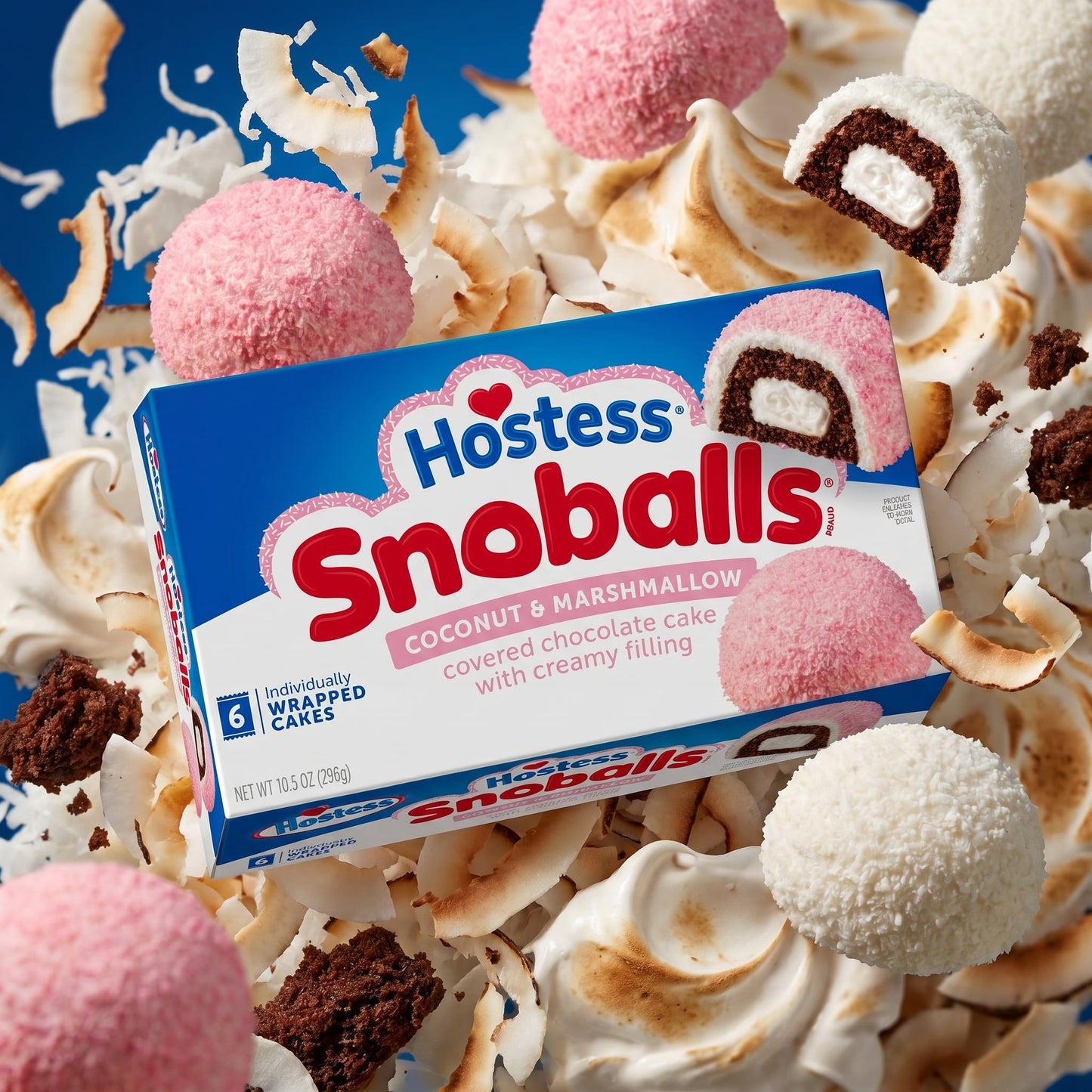 Hostess Snowballs Coconut Marshmallow Chocolate Cake (Pink) 10.5oz 6ct