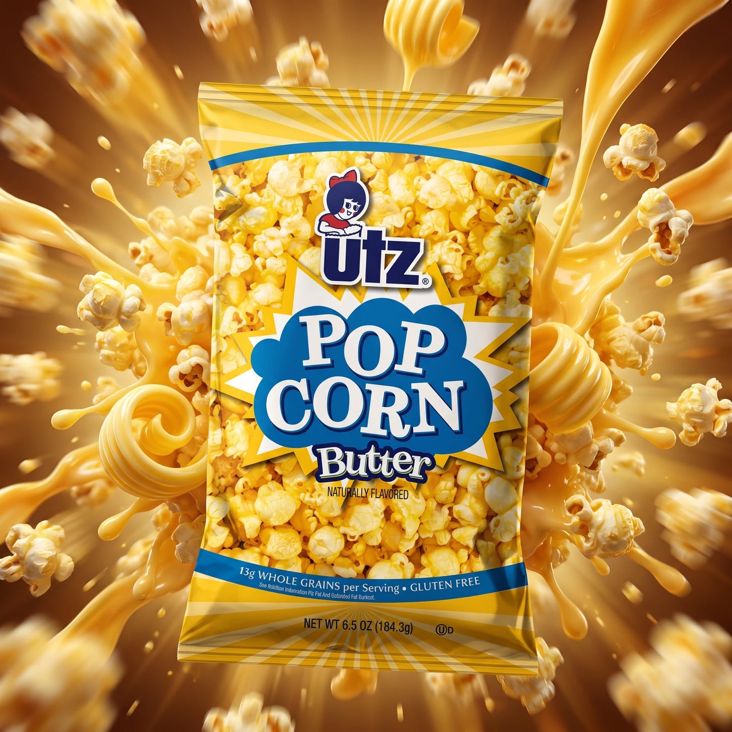 Utz Popcorn Variety Pack 6.5oz – Cheddar Cheese (2), Butter (2), White Cheddar (2) – Popcorn Variety Packs – 6 Bags