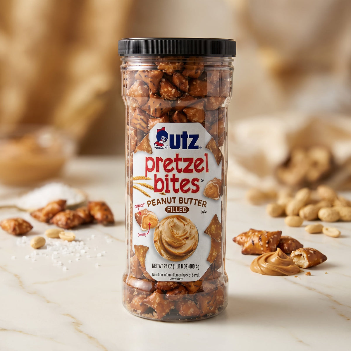 Utz Peanut Butter Pretzel Bites 24oz barrel — luxe scene