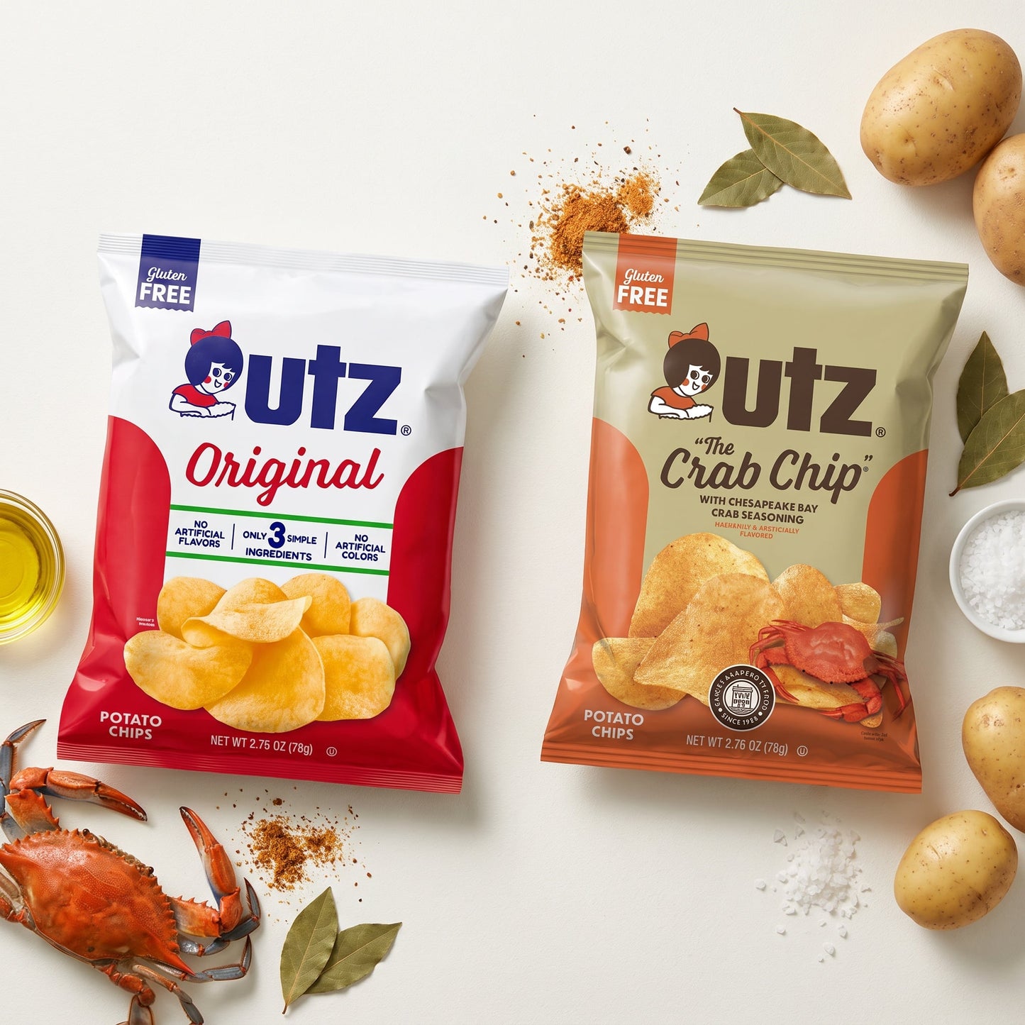 Utz Potato Chips Variety Pack – Original (4), Crab Chip (4) – Potato Chip Variety Packs – 8 Bags