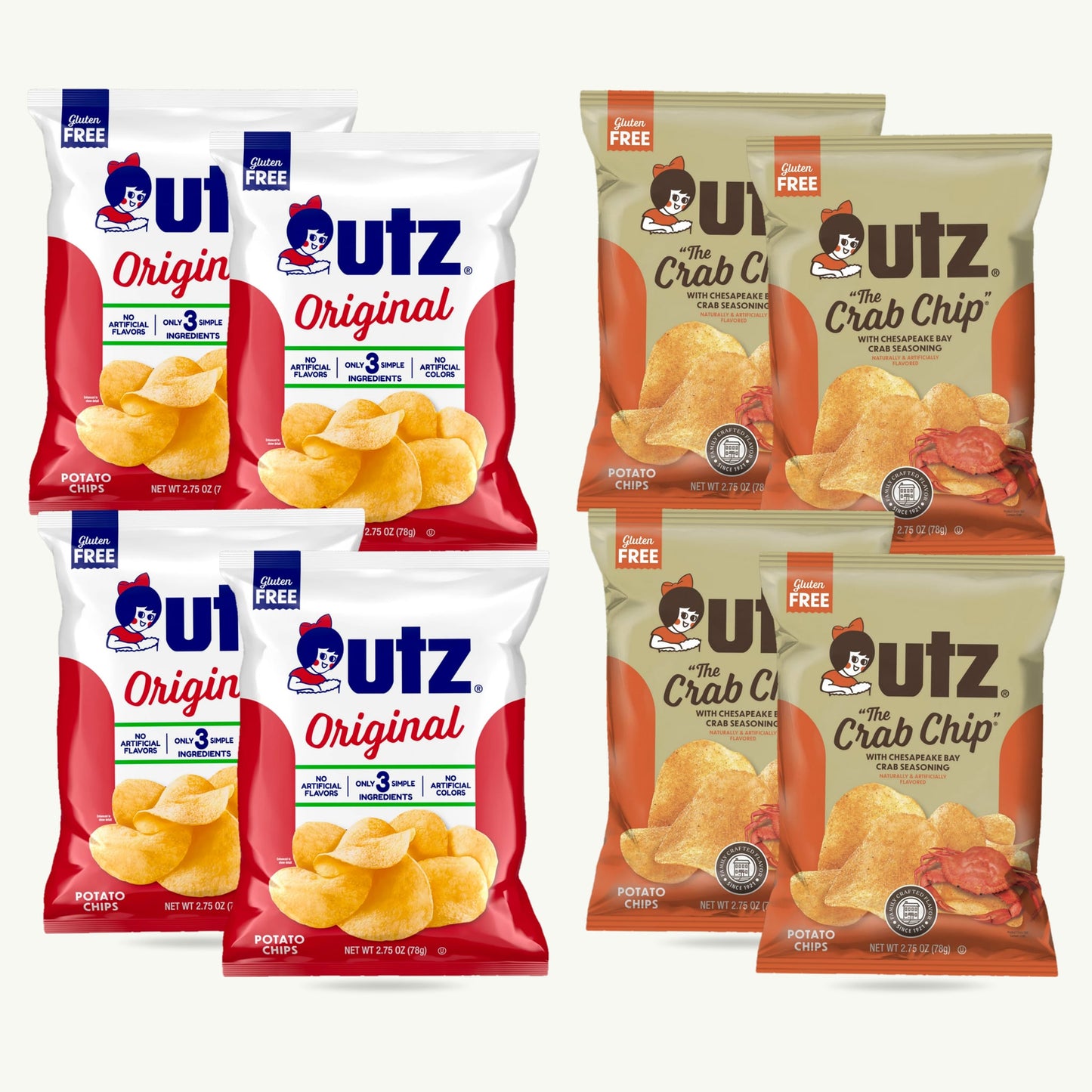 Utz Potato Chips Variety Pack – Original (4), Crab Chip (4) – Potato Chip Variety Packs – 8 Bags