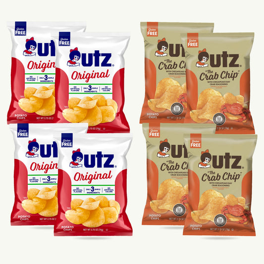 Utz Potato Chips Variety Pack – Original (4), Crab Chip (4) – Potato Chip Variety Packs – 8 Bags
