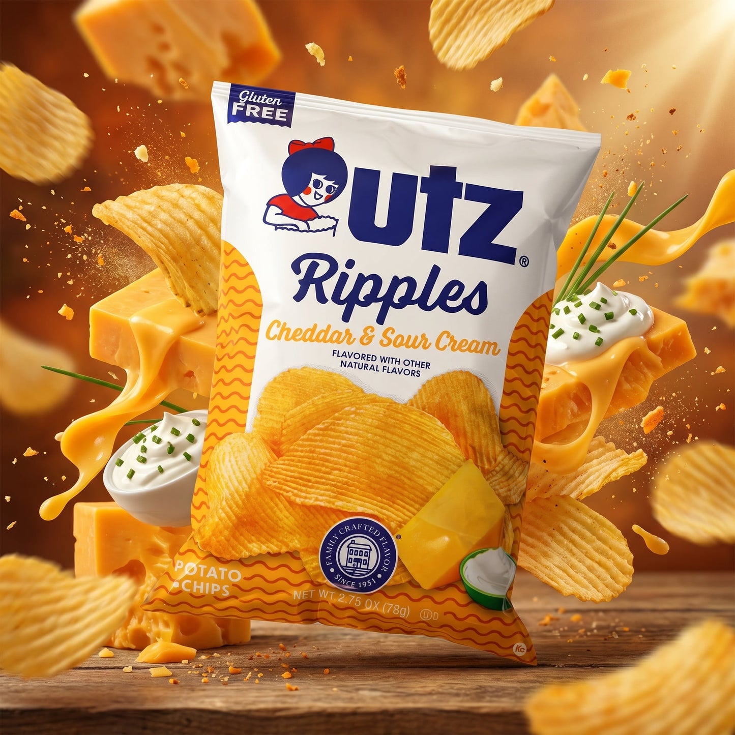 Utz Snack Variety Pack 2.75oz — Original (2), Ripples Cheddar Sour Cream (2), The Crab Chip (2), &amp; Bar-BBQ Corn Chips (2) - 8 Bags