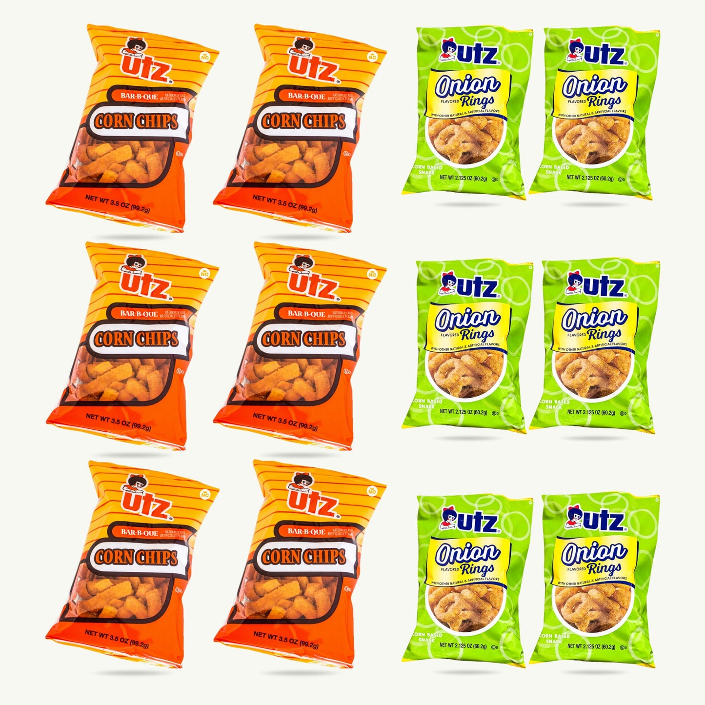 Utz Variety Pack – Onion Rings (6), Bar-B-Que Corn Chips (6) – Savory Snack Bags – 12 Bags